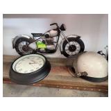Tin motorcycle wall decor clock and helmet