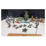 Assorted metal/lead soldiers and Hand Grenade coin bank