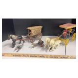 3 cast iron horse drawn wagons