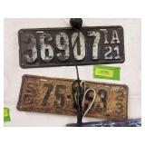 1921 &1924 Iowa license plates