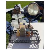 Antique dresser mirror needs some work two tiered tray and perfume