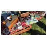 Men’s collectibles includes Forest service pins and badges, vintage camel lighter, leather belt, wallets, cigars