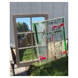 ￼ Six pane hanging mirror and stained glass piece