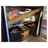 Contents of lower two shelves includes all kinds of craft supplies from picture frames to paint to yarn, candles, greenware, and more