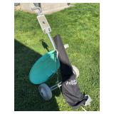 Golf push cart, two plastic sleds, and windshield frost protection