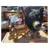 Resin bear head and wood bear carving