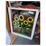 Hand painted sunflower wood framed window