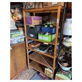 Two light duty matching wooden shelving units. Please come towards the end! (these are loaded and will take time to uncover.)