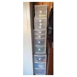 Four plastic storage containers, multi drawer with assorted contents - might be trash might be treasure, sounds like fun!