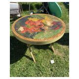 Vintage fold up round table with poppies on top