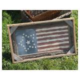 Rustic Barnwood and barbed wire framed Americana flag