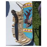 Handmade leather knife sheath fully beaded with Elk design and custom-made antler handle knife