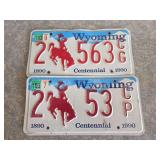 Pair of Wyoming centennial license plates