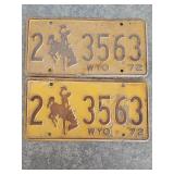 1972 Pair of Matching Wyoming License Plates