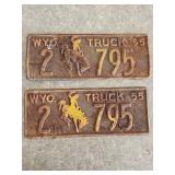 1955 Pair of Matching Wyoming License Plates