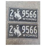 1956 Pair of Matching Wyoming License Plates
