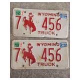 1988 Pair of Matching Wyoming Truck License Plates