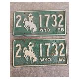 1966 Pair of Green Matching Wyoming License Plates