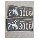 1963 Pair of Matching Wyoming License Plates