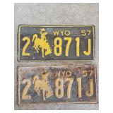 1957 Pair of Matching Wyoming License Plates