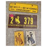 Go West Go Wyoming 1965 75th Anniversary Metal Plate, University of Wyoming License Plate, Metal Bucking Horse Cut Outs