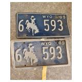 1969 Pair of Matching Wyoming License Plates