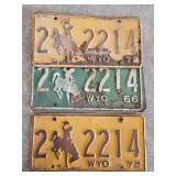 1972 Pair of Matching Wyoming License Plates and 1966 Wyoming License Plate