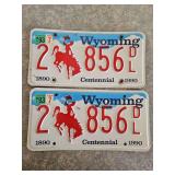 1890-1990 Pair of Matching Wyoming Centennial License Plates