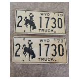 1973 Pair of Matching Wyoming License Plates
