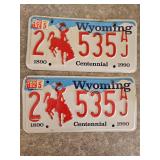 Pair of Matching Wyoming Centennial License Plates