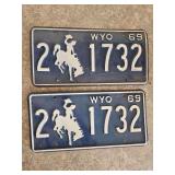 1969 Pair of Matching Wyoming License Plates
