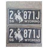 1956 Pair of Matching Wyoming License Plates