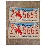 Pair of Matching Wyoming Centennial License Plates