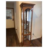 Lighted Wooden Curio Cabinet with glass panels 21x13x73 NO CONTENTS