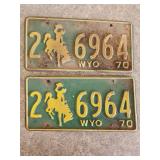 1970 Pair of Green Matching Wyoming License Plates