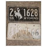 1956 Wyoming License Plate and another Wyoming License Plate been painted over