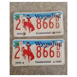 1890-1990 Pair of Matching Wyoming License Plates