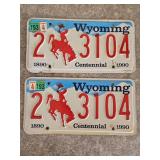 Pair of Matching Wyoming Centennial License Plates
