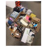 8+ boxes of various office desk and electronic type items