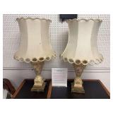 Pair of antique hand painted porcelain lamps