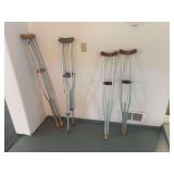 Three sets of crutches