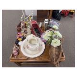 Home decor - baskets, pitcher and bowl that has been repaired ceramics, etc.