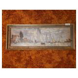Wood Framed Reproduction Print of Claude Monet’s 1874 Impressionist painting “Les barques, régates à Argenteuil” (Regatta at Argenteuil) - 39 x 15