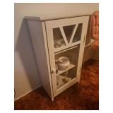 Small Cabinet, 18 x 11 x 31h, with Contents, Glass Shape Piggy Bank, Jewelry Boxes, Etc