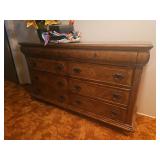 Vintage Spanish Mediterranean or Italian Neoclassical style triple dresser 64w x 18d x 38h (Stair Carry)-Handle missing is in drawer