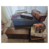 Selection of various boxes including jewelry boxes