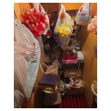 Baskets, Holiday decorations, silk flowers, more decorations, crafting items, wood chair-Bring bags or boxes to pack