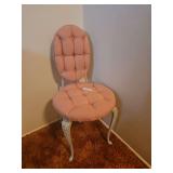 Vintage Mid-Century Metal Vanity Chair Upholstered in Pink Tufted Fabric