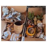 Glass Chickens, glassware, Wood bowls-three boxes