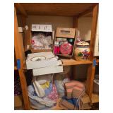 Holiday ribbon, large Easter stuffed bunnies, Afghan, Holiday plates-Bring boxes to pack